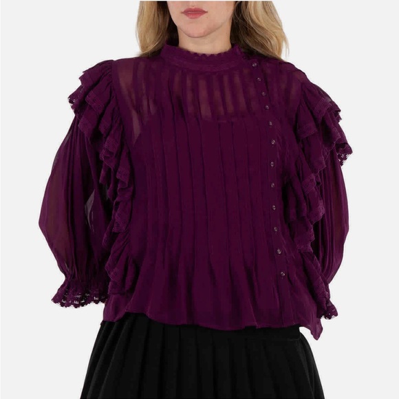 FARM RIO Burgundy Ruffle Blouse XL - Picture 6 of 9